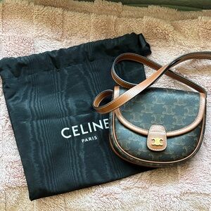 Celine Canvas Calfskin Triomphe Mini Besace Tan